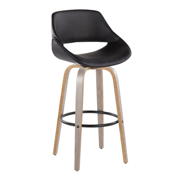 English Elm 30 Inch Swivel Barstools Set of 2 Mid-Century Bentwood Legs Faux Leather Kitchen Seats Black Light Grey Wood Black Metal B202P291130