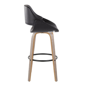English Elm 30 Inch Swivel Barstools Set of 2 Mid-Century Bentwood Legs Faux Leather Kitchen Seats Black Light Grey Wood Black Metal B202P291130