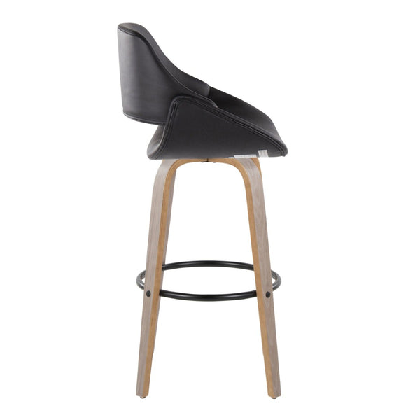 English Elm 30 Inch Swivel Barstools Set of 2 Mid-Century Bentwood Legs Faux Leather Kitchen Seats Black Light Grey Wood Black Metal B202P291130