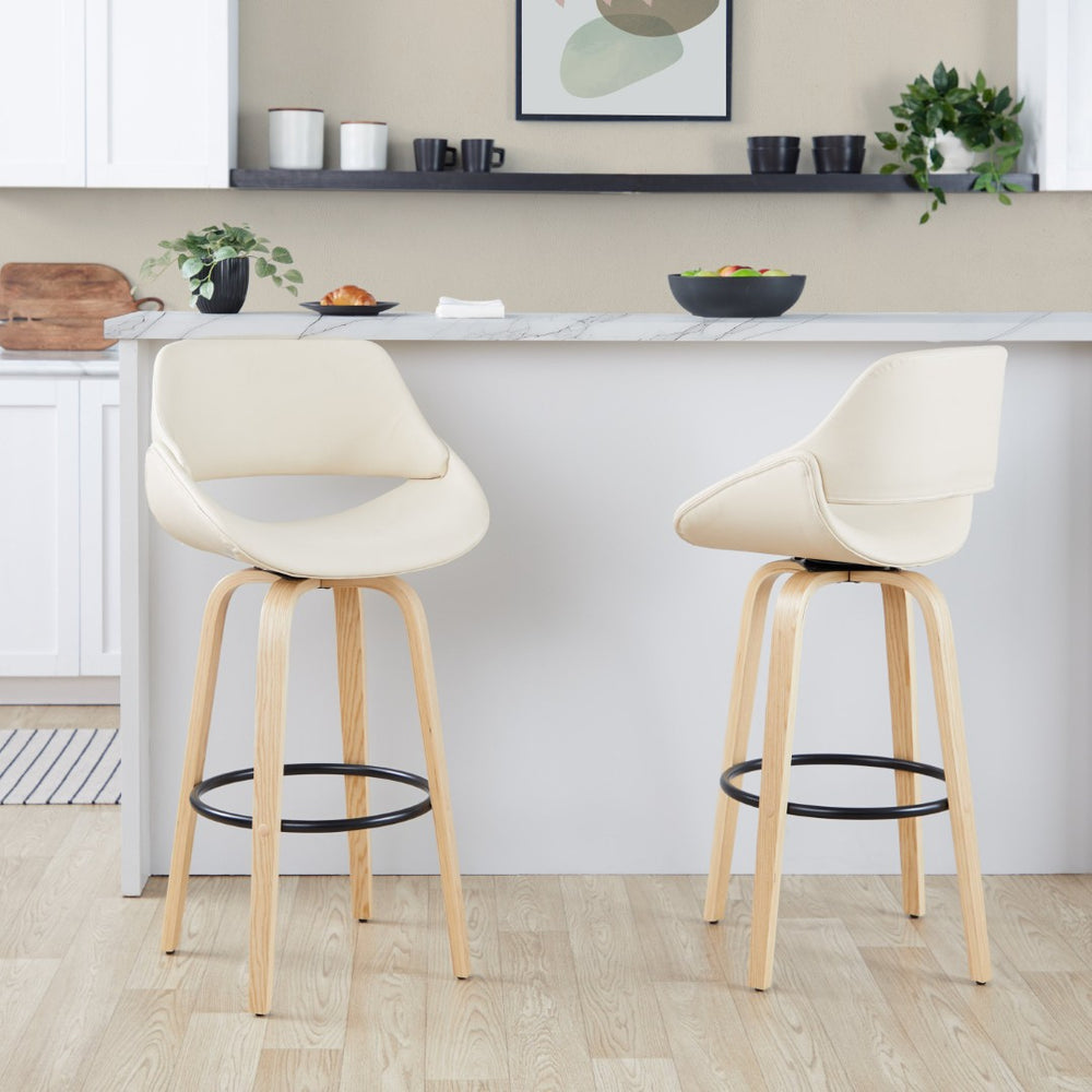 English Elm 30 Inch Swivel Barstools Set of 2 Bentwood Legs Faux Leather Seat Kitchen Island B202P291132