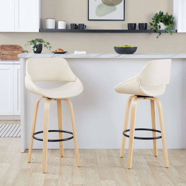 English Elm 30 Inch Swivel Barstools Set of 2 Bentwood Legs Faux Leather Seat Kitchen Island B202P291132