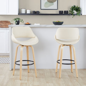 English Elm 30 Inch Swivel Barstools Set of 2 Bentwood Legs Faux Leather Seat Kitchen Island B202P291132