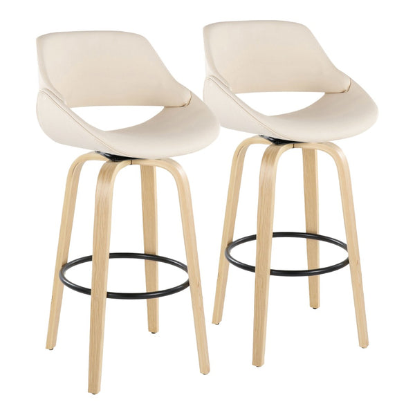 English Elm 30 Inch Swivel Barstools Set of 2 Bentwood Legs Faux Leather Seat Kitchen Island B202P291132