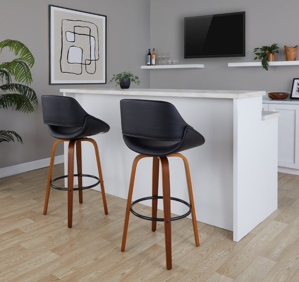 English Elm Contemporary Swivel Barstool Set of 2 with Walnut Bentwood Legs and Faux Leather Seat B202P291133