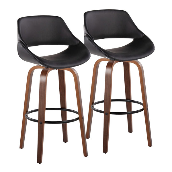 English Elm Contemporary Swivel Barstool Set of 2 with Walnut Bentwood Legs and Faux Leather Seat B202P291133
