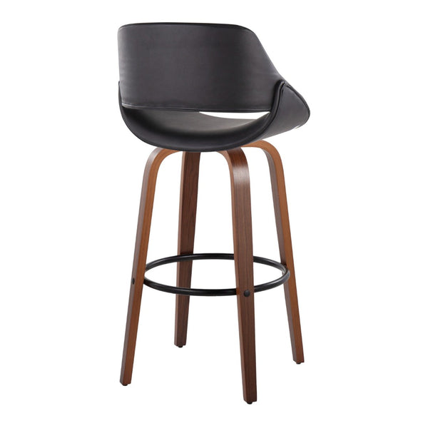English Elm Contemporary Swivel Barstool Set of 2 with Walnut Bentwood Legs and Faux Leather Seat B202P291133
