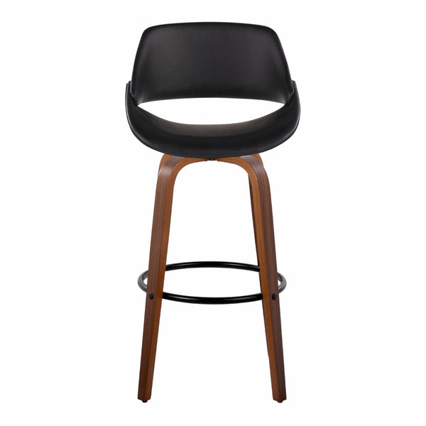 English Elm Contemporary Swivel Barstool Set of 2 with Walnut Bentwood Legs and Faux Leather Seat B202P291133