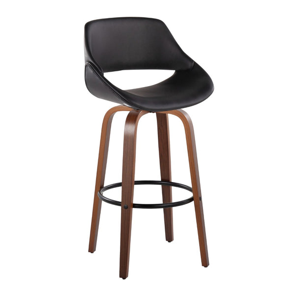 English Elm Contemporary Swivel Barstool Set of 2 with Walnut Bentwood Legs and Faux Leather Seat B202P291133