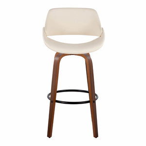English Elm 30 Inch Swivel Barstools Set of 2 Mid-Century Bentwood Legs Faux Leather Kitchen Seats Cream Walnut Wood Black Metal B202P291134