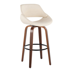 English Elm 30 Inch Swivel Barstools Set of 2 Mid-Century Bentwood Legs Faux Leather Kitchen Seats Cream Walnut Wood Black Metal B202P291134