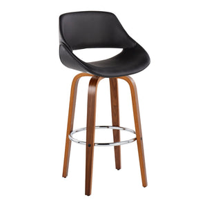 English Elm 30 Inch Swivel Barstools Set of 2 Mid-Century Bentwood Legs Faux Leather Kitchen Seats Black Walnut Wood Chrome Metal B202P291136