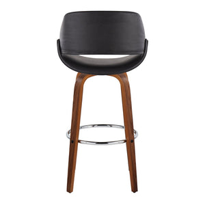 English Elm 30 Inch Swivel Barstools Set of 2 Mid-Century Bentwood Legs Faux Leather Kitchen Seats Black Walnut Wood Chrome Metal B202P291136