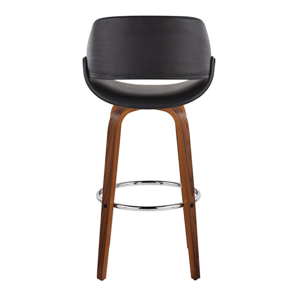 English Elm 30 Inch Swivel Barstools Set of 2 Mid-Century Bentwood Legs Faux Leather Kitchen Seats Black Walnut Wood Chrome Metal B202P291136