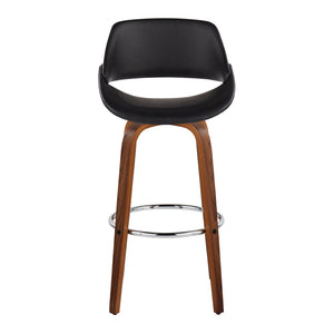 English Elm 30 Inch Swivel Barstools Set of 2 Mid-Century Bentwood Legs Faux Leather Kitchen Seats Black Walnut Wood Chrome Metal B202P291136