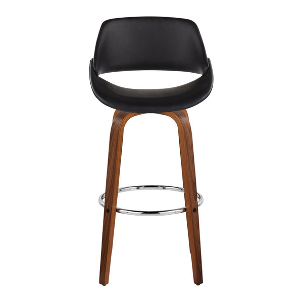 English Elm 30 Inch Swivel Barstools Set of 2 Mid-Century Bentwood Legs Faux Leather Kitchen Seats Black Walnut Wood Chrome Metal B202P291136
