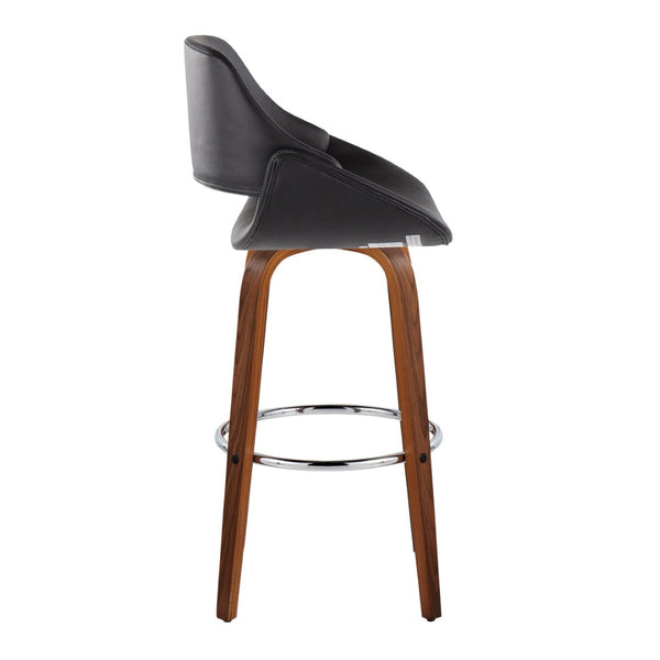 English Elm 30 Inch Swivel Barstools Set of 2 Mid-Century Bentwood Legs Faux Leather Kitchen Seats Black Walnut Wood Chrome Metal B202P291136