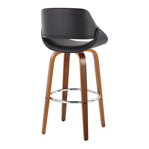 English Elm 30 Inch Swivel Barstools Set of 2 Mid-Century Bentwood Legs Faux Leather Kitchen Seats Black Walnut Wood Chrome Metal B202P291136