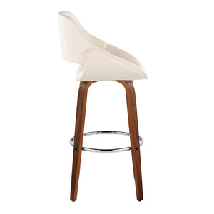 English Elm 30 Inch Swivel Barstools Set of 2 Mid-Century Bentwood Legs Faux Leather Kitchen Seats Cream Walnut Wood Chrome Metal B202P291137