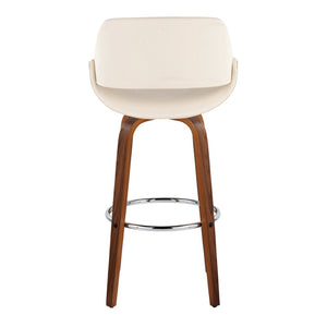 English Elm 30 Inch Swivel Barstools Set of 2 Mid-Century Bentwood Legs Faux Leather Kitchen Seats Cream Walnut Wood Chrome Metal B202P291137