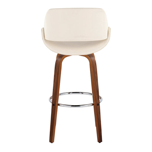 English Elm 30 Inch Swivel Barstools Set of 2 Mid-Century Bentwood Legs Faux Leather Kitchen Seats Cream Walnut Wood Chrome Metal B202P291137