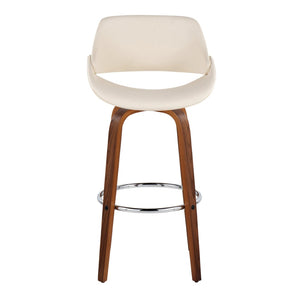 English Elm 30 Inch Swivel Barstools Set of 2 Mid-Century Bentwood Legs Faux Leather Kitchen Seats Cream Walnut Wood Chrome Metal B202P291137