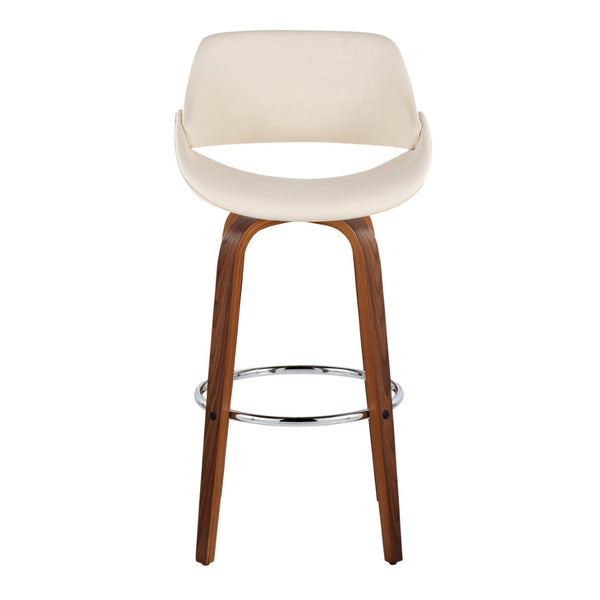 English Elm 30 Inch Swivel Barstools Set of 2 Mid-Century Bentwood Legs Faux Leather Kitchen Seats Cream Walnut Wood Chrome Metal B202P291137
