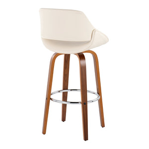 English Elm 30 Inch Swivel Barstools Set of 2 Mid-Century Bentwood Legs Faux Leather Kitchen Seats Cream Walnut Wood Chrome Metal B202P291137