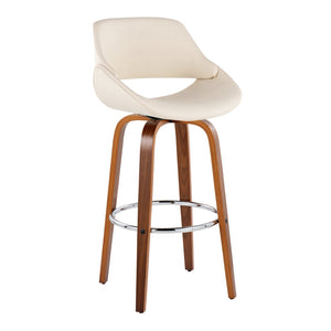 English Elm 30 Inch Swivel Barstools Set of 2 Mid-Century Bentwood Legs Faux Leather Kitchen Seats Cream Walnut Wood Chrome Metal B202P291137