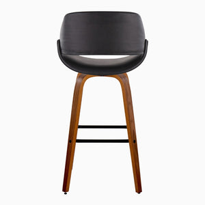 English Elm 30 Inch Mid-Century Swivel Barstools with Walnut Legs and Faux Leather Seats Set of 2 Black B202P291139