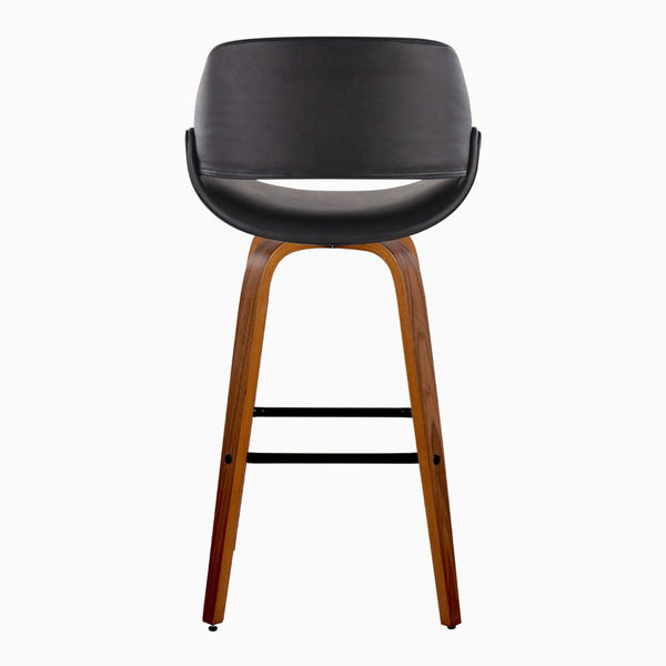 English Elm 30 Inch Mid-Century Swivel Barstools with Walnut Legs and Faux Leather Seats Set of 2 Black B202P291139