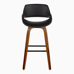 English Elm 30 Inch Mid-Century Swivel Barstools with Walnut Legs and Faux Leather Seats Set of 2 Black B202P291139