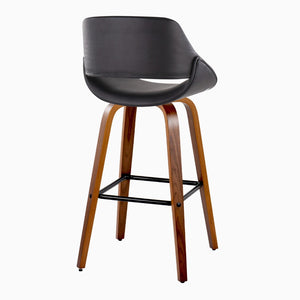 English Elm 30 Inch Mid-Century Swivel Barstools with Walnut Legs and Faux Leather Seats Set of 2 Black B202P291139
