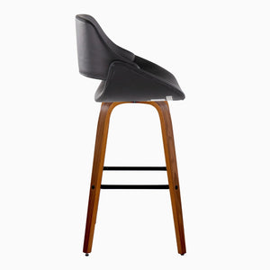 English Elm 30 Inch Mid-Century Swivel Barstools with Walnut Legs and Faux Leather Seats Set of 2 Black B202P291139