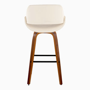 English Elm 30 Inch Mid-Century Swivel Barstools with Walnut Legs and Faux Leather Seats Set of 2 Cream B202P291140