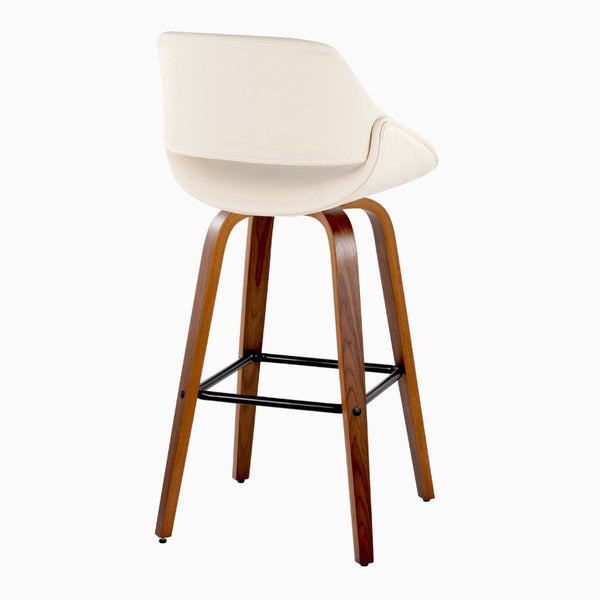 English Elm 30 Inch Mid-Century Swivel Barstools with Walnut Legs and Faux Leather Seats Set of 2 Cream B202P291140