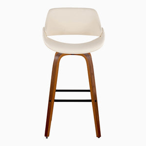 English Elm 30 Inch Mid-Century Swivel Barstools with Walnut Legs and Faux Leather Seats Set of 2 Cream B202P291140