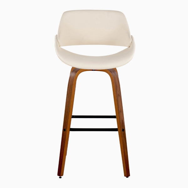 English Elm 30 Inch Mid-Century Swivel Barstools with Walnut Legs and Faux Leather Seats Set of 2 Cream B202P291140