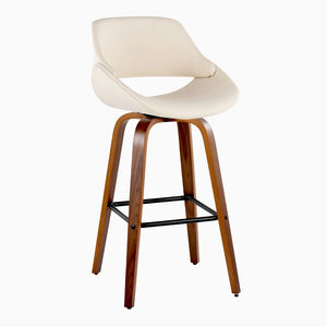English Elm 30 Inch Mid-Century Swivel Barstools with Walnut Legs and Faux Leather Seats Set of 2 Cream B202P291140