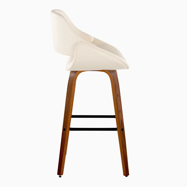 English Elm 30 Inch Mid-Century Swivel Barstools with Walnut Legs and Faux Leather Seats Set of 2 Cream B202P291140