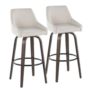 English Elm 30Fixed-Height Swivel Barstools Walnut Bentwood Legs Cream Upholstered Seat Set of 2 B202P291142
