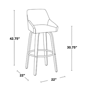 English Elm 30Fixed-Height Swivel Barstools Walnut Bentwood Legs Cream Upholstered Seat Set of 2 B202P291142