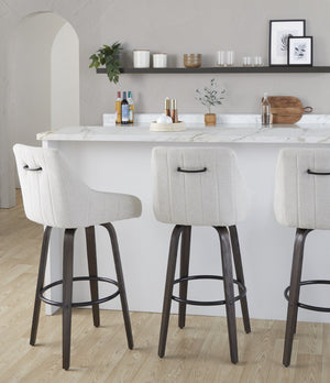 English Elm 30Fixed-Height Swivel Barstools Walnut Bentwood Legs Cream Upholstered Seat Set of 2 B202P291142