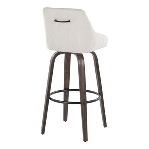 English Elm 30Fixed-Height Swivel Barstools Walnut Bentwood Legs Cream Upholstered Seat Set of 2 B202P291142