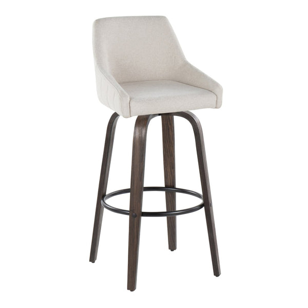 English Elm 30Fixed-Height Swivel Barstools Walnut Bentwood Legs Cream Upholstered Seat Set of 2 B202P291142