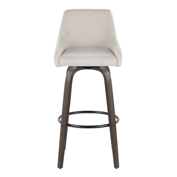 English Elm 30Fixed-Height Swivel Barstools Walnut Bentwood Legs Cream Upholstered Seat Set of 2 B202P291142