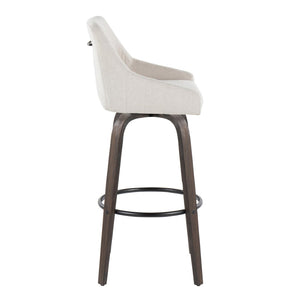 English Elm 30Fixed-Height Swivel Barstools Walnut Bentwood Legs Cream Upholstered Seat Set of 2 B202P291142