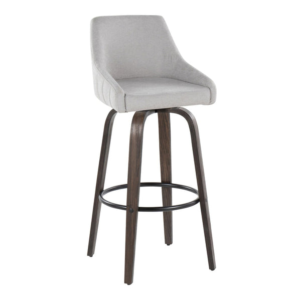 English Elm 30Fixed-Height Swivel Barstools Walnut Bentwood Grey Fabric Seat Black Footrest Set of 2' Let Me Count: = 15, Space, = 6, = 9, = 6, = 8 B202P291143