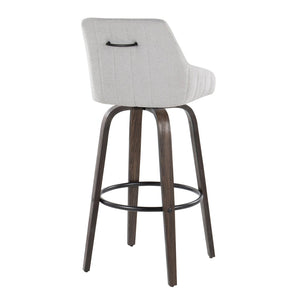 English Elm 30Fixed-Height Swivel Barstools Walnut Bentwood Grey Fabric Seat Black Footrest Set of 2' Let Me Count: = 15, Space, = 6, = 9, = 6, = 8 B202P291143