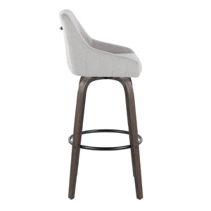English Elm 30Fixed-Height Swivel Barstools Walnut Bentwood Grey Fabric Seat Black Footrest Set of 2' Let Me Count: = 15, Space, = 6, = 9, = 6, = 8 B202P291143