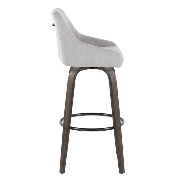 English Elm 30Fixed-Height Swivel Barstools Walnut Bentwood Grey Fabric Seat Black Footrest Set of 2' Let Me Count: = 15, Space, = 6, = 9, = 6, = 8 B202P291143
